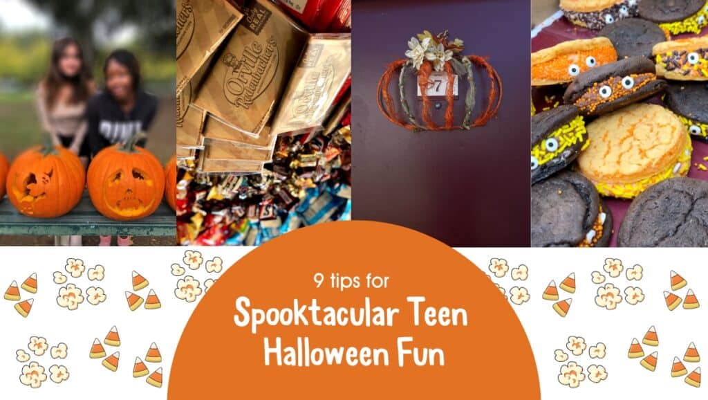 4 images with Halloween-themed activities