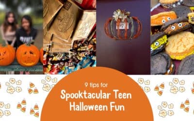 4 images with Halloween-themed activities