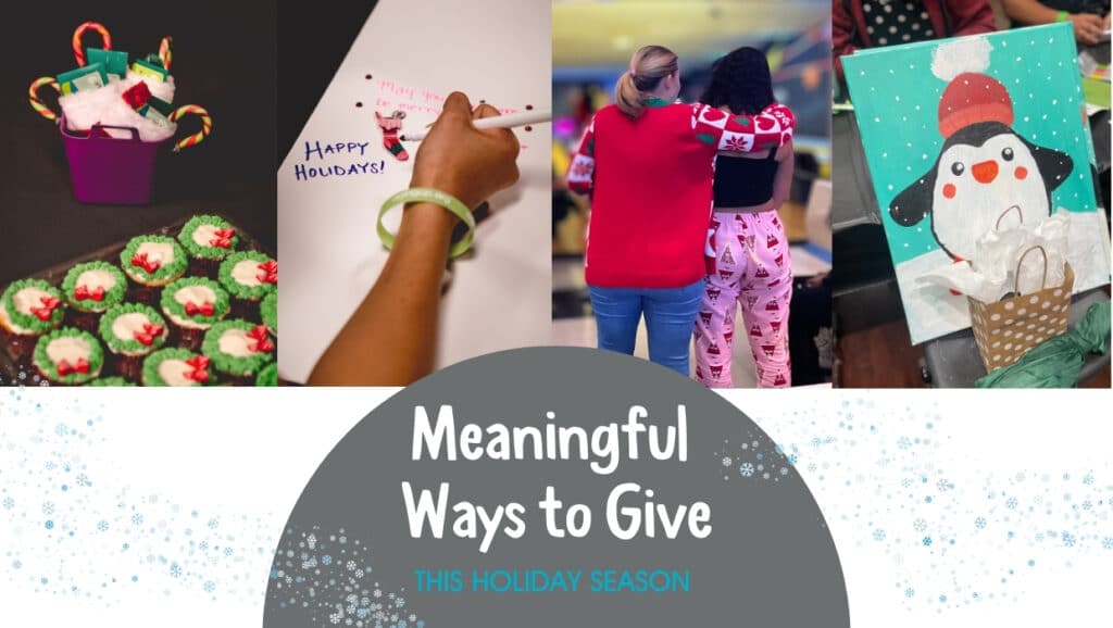 Holiday Season Giving examples of a gift, handwritten greeting card and mentor with youth