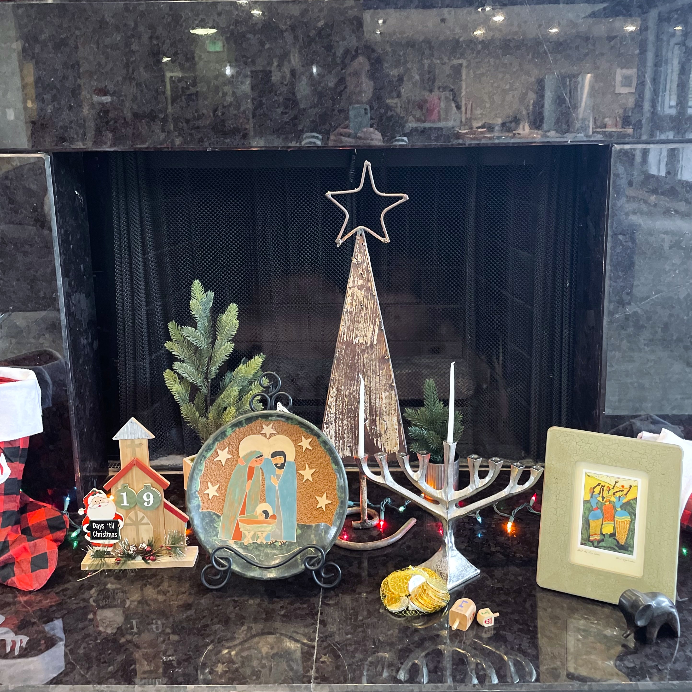 Various items representing Christmas, Hanukkah and Kwanza